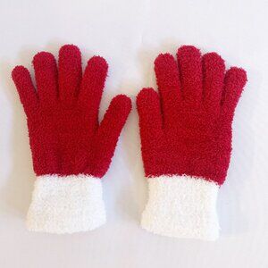 Christmas Winter Holiday Fuzzy Red and White Gloves